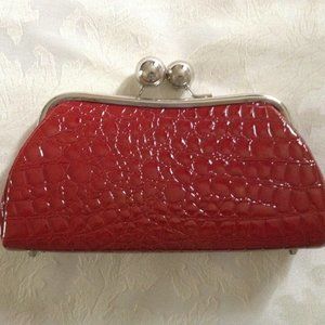 Red Croc Embossed Faux Leather Clutch Purse
